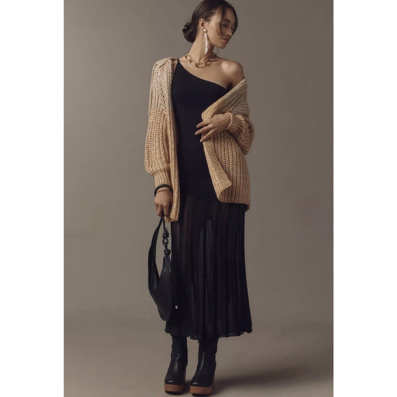 Anthropologie Maeve Oversized Collar Cardigan Sweater M Gold Shimmer Holiday NWT - Picture 16 of 16